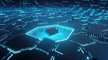 Cyber security concept with closed padlock on hexagons background 3D rendering photo
