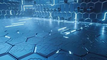 Cyber security concept with closed padlock on hexagons background 3D rendering photo