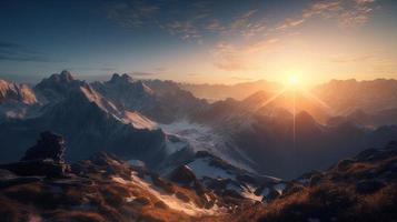 Sunset in the mountains. Sunrise in the mountains. Beautiful winter landscape,Mountain landscape at sunset. Panoramic view of the mountains photo