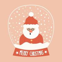 cute cartoon hand drawn merry christmas vector card with snow globe with santa claus