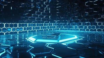 Cyber security concept with closed padlock on hexagons background 3D rendering photo