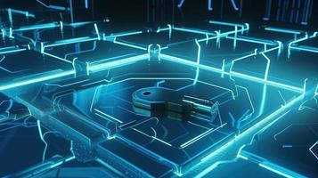 Cyber security concept with closed padlock on hexagons background 3D rendering photo