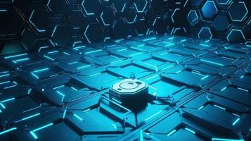 Cyber security concept with closed padlock on hexagons background 3D rendering photo