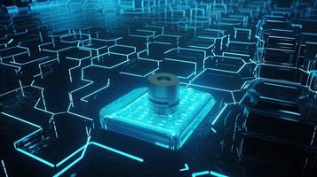 Cyber security concept with closed padlock on hexagons background 3D rendering photo