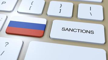 Rusia impone sanciones en contra algunos país. sanciones impuso en Rusia. teclado botón empujar. política ilustración 3d ilustración foto