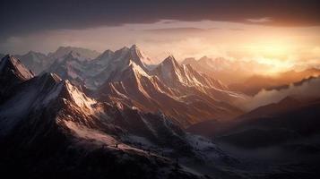 Sunset in the mountains. Sunrise in the mountains. Beautiful winter landscape,Mountain landscape at sunset. Panoramic view of the mountains photo