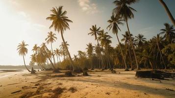 tropical paraíso o Coco palma playa o blanco arena laguna foto