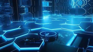 Cyber security concept with closed padlock on hexagons background 3D rendering photo