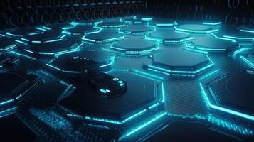 Cyber security concept with closed padlock on hexagons background 3D rendering photo