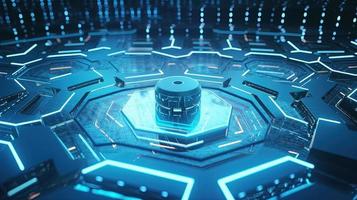Cyber security concept with closed padlock on hexagons background 3D rendering photo