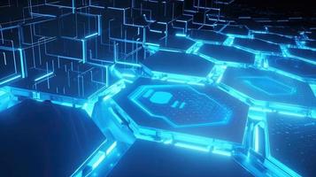 Cyber security concept with closed padlock on hexagons background 3D rendering photo