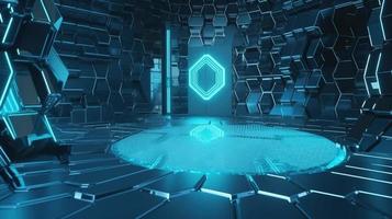 Cyber security concept with closed padlock on hexagons background 3D rendering photo