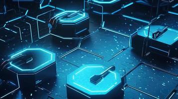 Cyber security concept with closed padlock on hexagons background 3D rendering photo