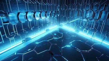 Cyber security concept with closed padlock on hexagons background 3D rendering photo