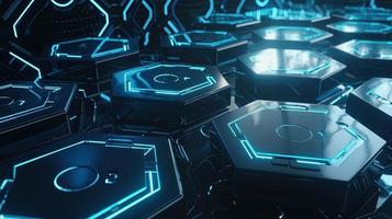 Cyber security concept with closed padlock on hexagons background 3D rendering photo