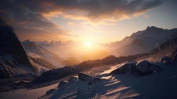 Sunset in the mountains. Sunrise in the mountains. Beautiful winter landscape,Mountain landscape at sunset. Panoramic view of the mountains photo