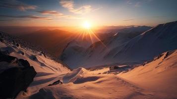 Sunset in the mountains. Sunrise in the mountains. Beautiful winter landscape,Mountain landscape at sunset. Panoramic view of the mountains photo