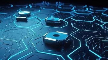 Cyber security concept with closed padlock on hexagons background 3D rendering photo