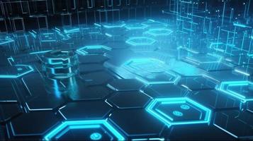 Cyber security concept with closed padlock on hexagons background 3D rendering photo