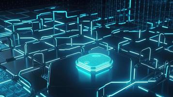 Cyber security concept with closed padlock on hexagons background 3D rendering photo