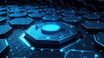 Cyber security concept with closed padlock on hexagons background 3D rendering photo
