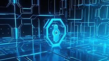 Cyber security concept with closed padlock on hexagons background 3D rendering photo