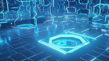 Cyber security concept with closed padlock on hexagons background 3D rendering photo