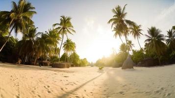 tropical paraíso o Coco palma playa o blanco arena laguna foto