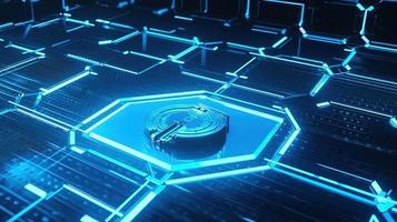 Cyber security concept with closed padlock on hexagons background 3D rendering photo