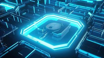 Cyber security concept with closed padlock on hexagons background 3D rendering photo