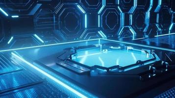 Cyber security concept with closed padlock on hexagons background 3D rendering photo