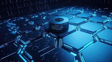 Cyber security concept with closed padlock on hexagons background 3D rendering photo