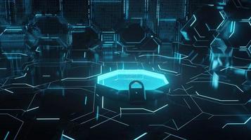 Cyber security concept with closed padlock on hexagons background 3D rendering photo