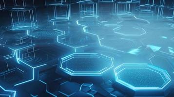 Cyber security concept with closed padlock on hexagons background 3D rendering photo