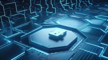 Cyber security concept with closed padlock on hexagons background 3D rendering photo