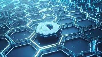 Cyber security concept with closed padlock on hexagons background 3D rendering photo