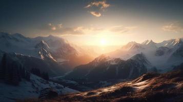 Sunset in the mountains. Sunrise in the mountains. Beautiful winter landscape,Mountain landscape at sunset. Panoramic view of the mountains photo