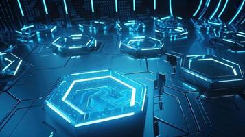 Cyber security concept with closed padlock on hexagons background 3D rendering photo