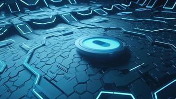Cyber security concept with closed padlock on hexagons background 3D rendering photo