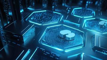 Cyber security concept with closed padlock on hexagons background 3D rendering photo