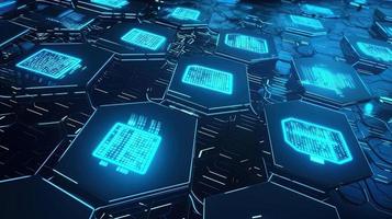 Cyber security concept with closed padlock on hexagons background 3D rendering photo