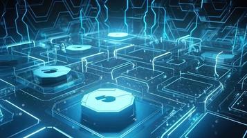 Cyber security concept with closed padlock on hexagons background 3D rendering photo