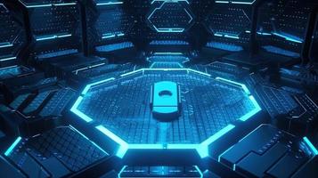 Cyber security concept with closed padlock on hexagons background 3D rendering photo