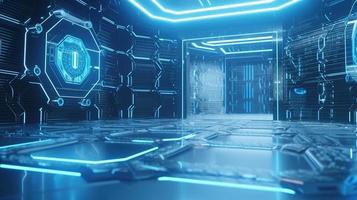 Cyber security concept with closed padlock on hexagons background 3D rendering photo