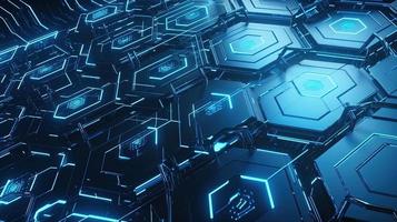 Cyber security concept with closed padlock on hexagons background 3D rendering photo