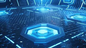 Cyber security concept with closed padlock on hexagons background 3D rendering photo