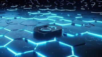 Cyber security concept with closed padlock on hexagons background 3D rendering photo