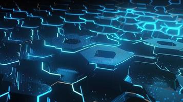Cyber security concept with closed padlock on hexagons background 3D rendering photo