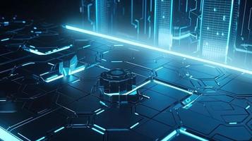 Cyber security concept with closed padlock on hexagons background 3D rendering photo