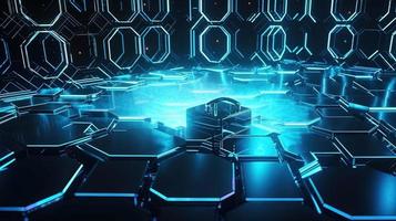 Cyber security concept with closed padlock on hexagons background 3D rendering photo